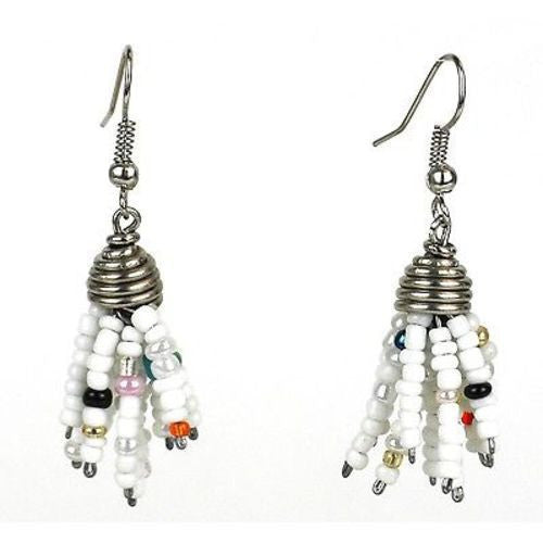 White Maasai Beaded Spike Earrings Handmade and Fair Trade