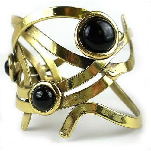 Dancing Onyx Brass Cuff Handmade and Fair Trade