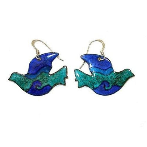 Enamel on Copper Peace Dove Earrings - Chilean