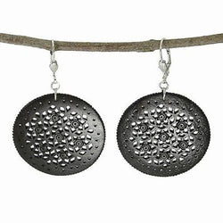 Lacy Round Bone Earrings in Black Handmade and Fair Trade