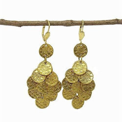 Stamped Disk Chandelier Earrings in Goldtone Handmade and Fair Trade