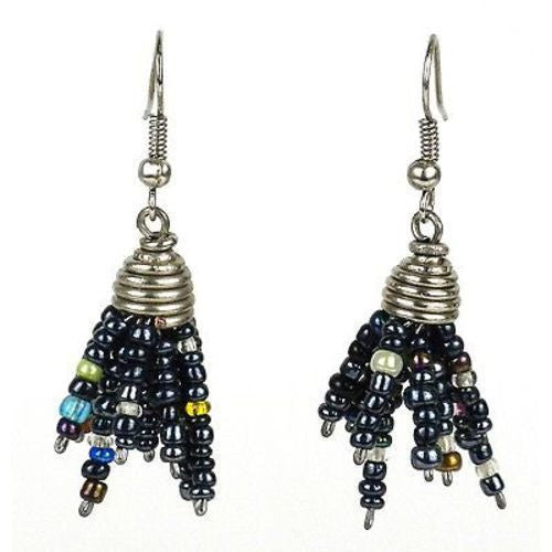 Black Maasai Beaded Spike Earrings Handmade and Fair Trade