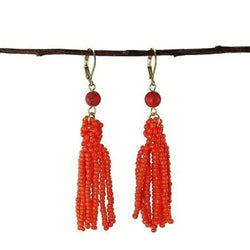 Tangerine Tassel Drop Earrings Handmade and Fair Trade