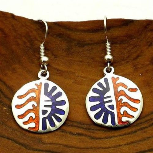 Colorful Alpaca Silver and Resin Earrings - Sun Handmade and Fair Trade