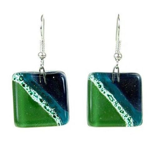 Ocean River Meadow Fused Glass Earrings Handmade and Fair Trade