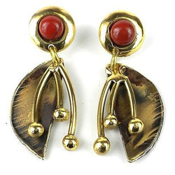 Red Jasper Pod Brass Post Earrings Handmade and Fair Trade