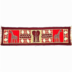 Horizontal Maroon Elephant with Giraffes Batik Handmade and Fair Trade