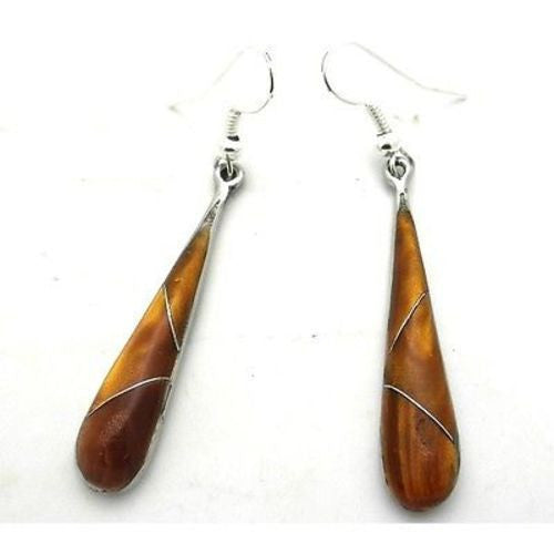 Tiger Eye Tear Drop Alpaca Silver Earrings Handmade and Fair Trade