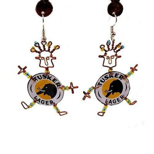 Recycled Tusker Bottle Cap Dancing Girl Earrings Handmade and Fair Trade