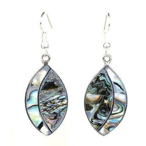 Alpaca Silver Abalone Ellipse Earrings Handmade and Fair Trade