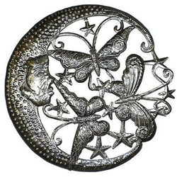 Moon and Butterflies Metal Wall Art 24-inch Diameter Handmade and Fair Trade