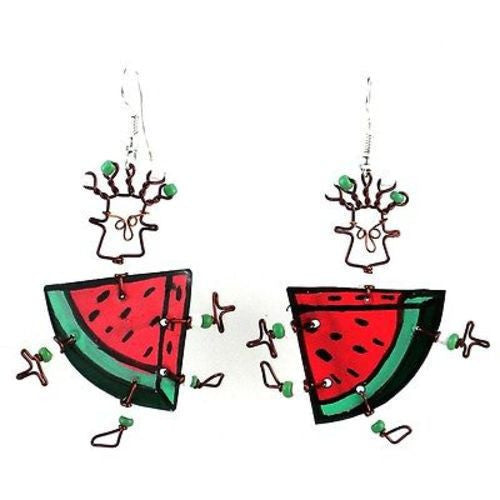 Dancing Girl Melon Slice Earrings Handmade and Fair Trade