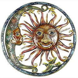 Sun and Moon Hand Painted 24-inch Metal Wall Art Handmade and Fair Trade