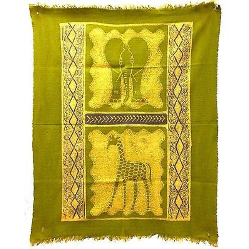 Elephant and Giraffe Batik in Lime/Periwinkle Handmade and Fair Trade