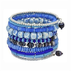 Ten Turn Bead and Bone Bracelet - Light Blues Handmade and Fair Trade