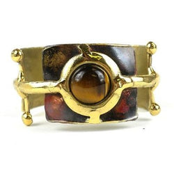 Gold Tiger Eye Ball and Jack Brass Cuff Handmade and Fair Trade