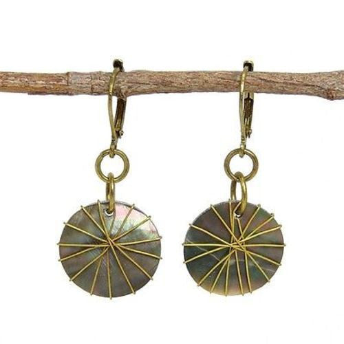 Wire-wrapped Round Shell Earrings Handmade and Fair Trade