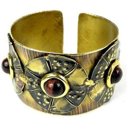 Roulette Red Tiger Eye Brass Cuff Handmade and Fair Trade