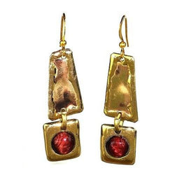 Red Tiger Eye Brass Earrings Handmade and Fair Trade