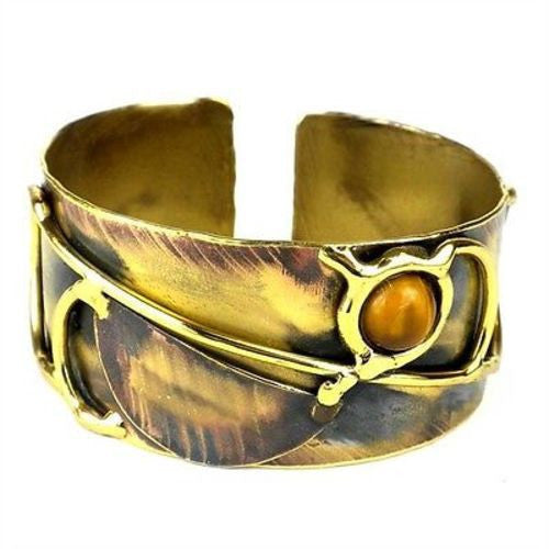 Symphony Tiger Eye Brass Cuff Handmade and Fair Trade
