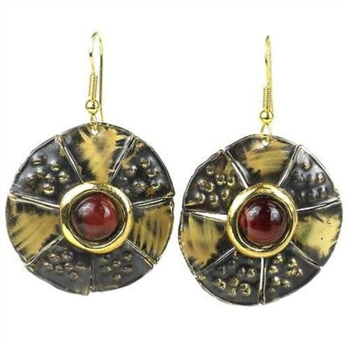 Roulette Red Tiger Eye Brass Earrings Handmade and Fair Trade