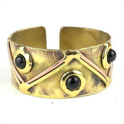 Onyx Triangles Brass Cuff Handmade and Fair Trade