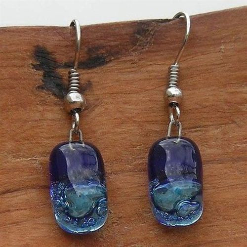 Small Rectangular Glass Earrings - Blue Bubbles Handmade and Fair Trade