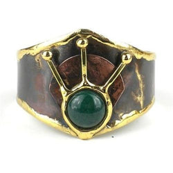 Green Stone Rays Brass Cuff Handmade and Fair Trade