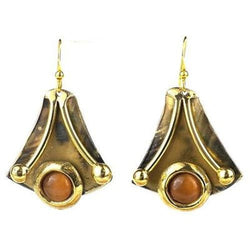 Reborn Peach Tiger Eye Brass Earrings Handmade and Fair Trade