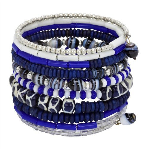 Ten Turn Bead and Bone Bracelet - Bright Blues - CFM