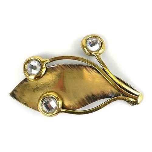 Leaf and Seeds Brass Brooch with Crystals Handmade and Fair Trade