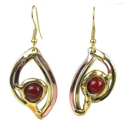 Handcrafted Carnelian Eye Brass Earrings Handmade and Fair Trade