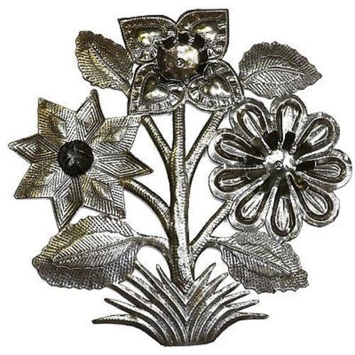 Flowers Metal Wall Art 15-inch Diameter Handmade and Fair Trade