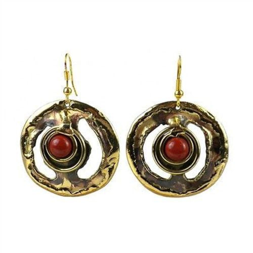 Earth's Core Red Jasper Brass Earrings Handmade and Fair Trade