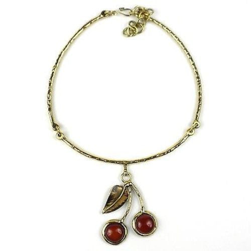 Carnelian Brass Cherry Necklace Handmade and Fair Trade
