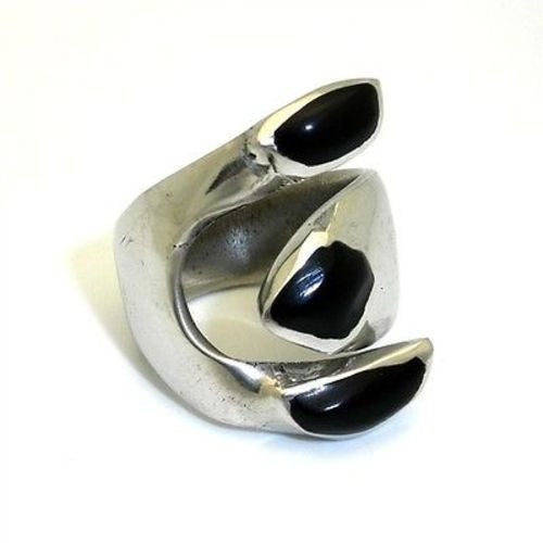 Alpaca Onyx Silver Wrap Ring Handmade and Fair Trade