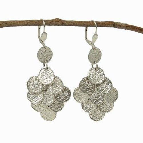 Stamped Disk Chandelier Earrings in Silvertone Handmade and Fair Trade