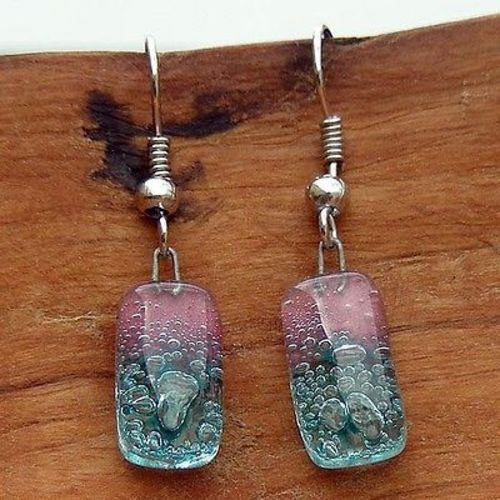 Pink and Blue Bubble Small Glass Earrings Handmade and Fair Trade