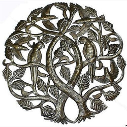 Tree of Life with Parrots 24-inch Metal Art Handmade and Fair Trade