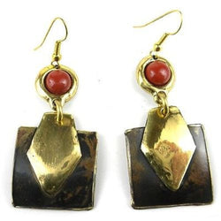Red Jasper Brass Earrings Handmade and Fair Trade