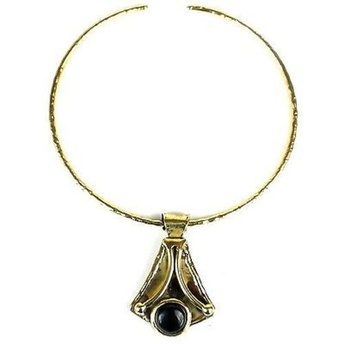 Reborn Blue Tiger Eye Brass Pendant Necklace Handmade and Fair Trade