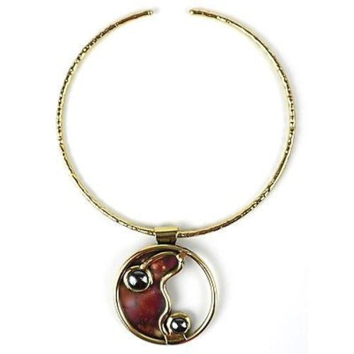 Morpho Hematite and Brass Pendant Necklace - Brass Images (N)