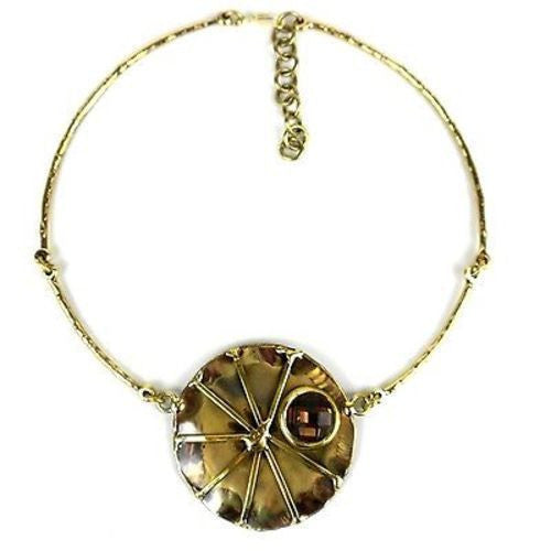 Crystal Sunburst Brass Necklace Handmade and Fair Trade