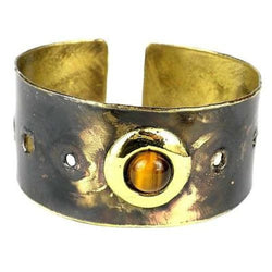 Golden Tiger Eye Domino Brass Cuff Handmade and Fair Trade